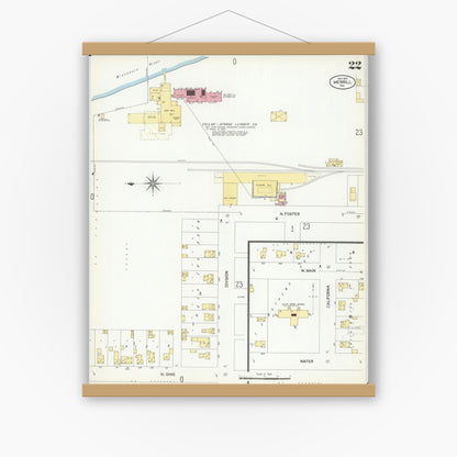 Old map wall art mockup — magnetic wood frame on white wall — Sanborn Fire Insurance Map from Merrill, Lincoln County, Wisconsin (1907), Sheet #0022