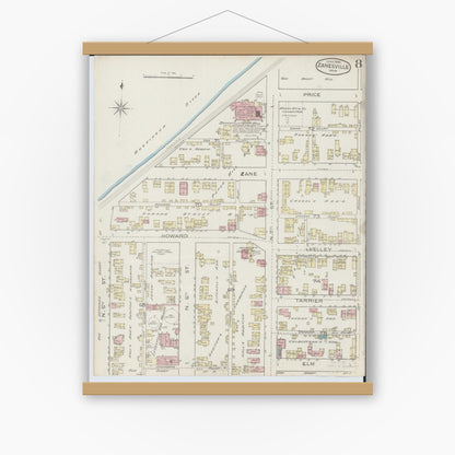 Old map wall art mockup — magnetic wood frame on white wall — Sanborn Fire Insurance Map from Zanesville, Muskingum County, Ohio (1886), Sheet #0008