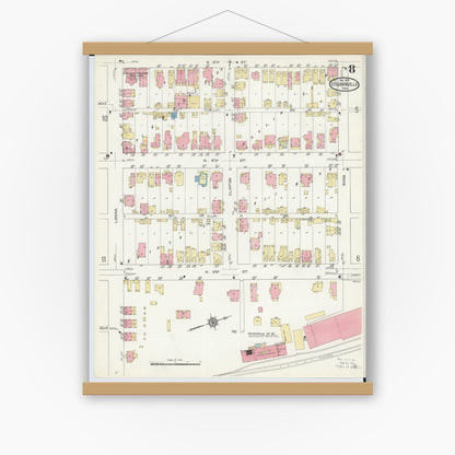 Old map wall art mockup — magnetic wood frame on white wall — Sanborn Fire Insurance Map from Steubenville, Jefferson County, Ohio (1913), Sheet #0008