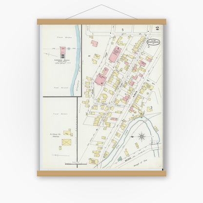 Old map wall art mockup — magnetic wood frame on white wall — Sanborn Fire Insurance Map from Sharpsburg, Allegheny County, Pennsylvania (1896), Sheet #0002