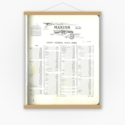 Old map wall art mockup — magnetic wood frame on white wall — Sanborn Fire Insurance Map from Marion, Grant County, Indiana (1952), Sheet #0001