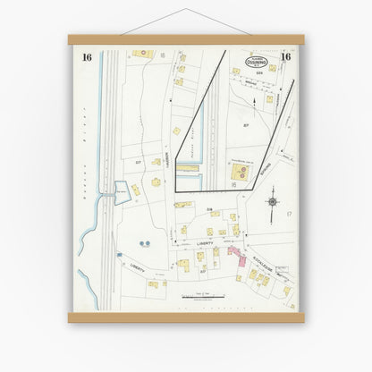 Old map wall art mockup — magnetic wood frame on white wall — Sanborn Fire Insurance Map from Ossining, Westchester County, New York (1924), Sheet #0016