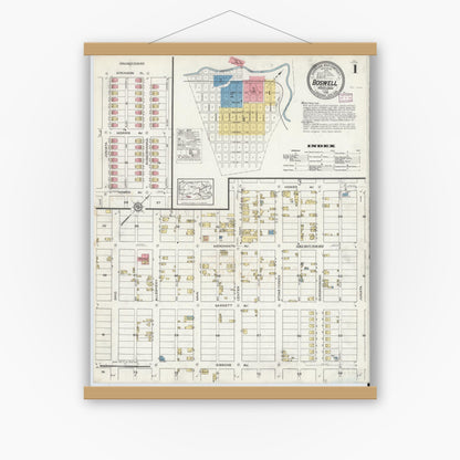 Old map wall art mockup — magnetic wood frame on white wall — Sanborn Fire Insurance Map from Boswell, Somerset County, Pennsylvania (1916), Sheet #0001