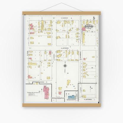 Old map wall art mockup — magnetic wood frame on white wall — Sanborn Fire Insurance Map from Germantown, Montgomery County, Ohio (1921), Sheet #0005