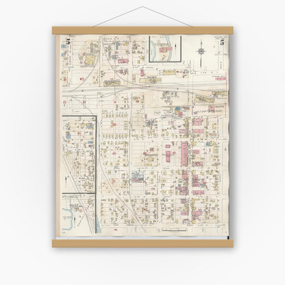 Old map wall art mockup — magnetic wood frame on white wall — Sanborn Fire Insurance Map from Mission, Hidalgo County, Texas (1949), Sheet #0005