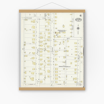 Old map wall art mockup — magnetic wood frame on white wall — Sanborn Fire Insurance Map from McKinney, Collin County, Texas (1914), Sheet #0006