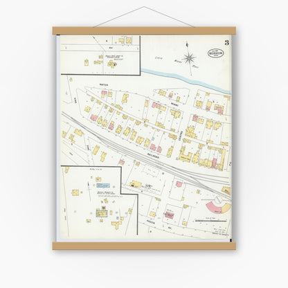 Old map wall art mockup — magnetic wood frame on white wall — Sanborn Fire Insurance Map from Morrow, Warren County, Ohio (1901), Sheet #0003
