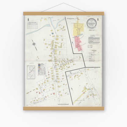 Old map wall art mockup — magnetic wood frame on white wall — Sanborn Fire Insurance Map from Cranbury, Middlesex County, New Jersey (1933) - Complete Map Set