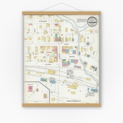 Old map wall art mockup — magnetic wood frame on white wall — Sanborn Fire Insurance Map from Mazomanie, Dane County, Wisconsin (1905), Sheet #0001