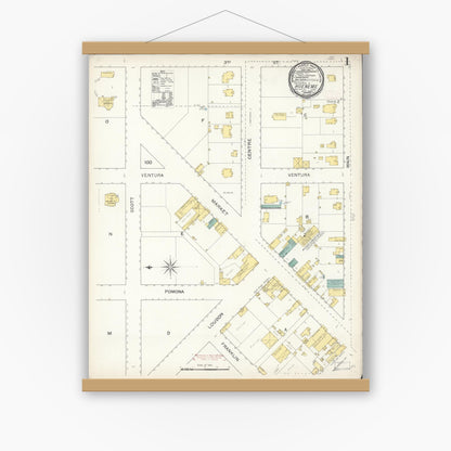 Old map wall art mockup — magnetic wood frame on white wall — Sanborn Fire Insurance Map from Hueneme, Ventura County, California (1892) - Complete Map Set