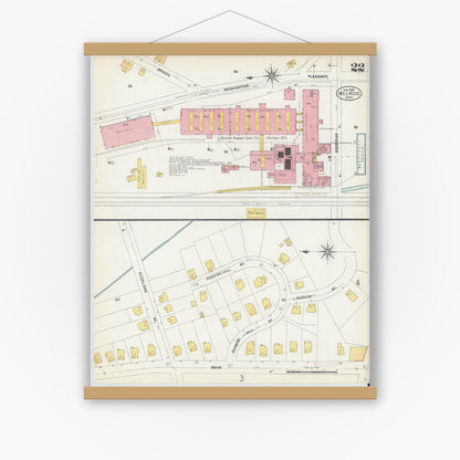 Old map wall art mockup — magnetic wood frame on white wall — Sanborn Fire Insurance Map from Melrose, Middlesex County, Massachusetts (1903), Sheet #0022