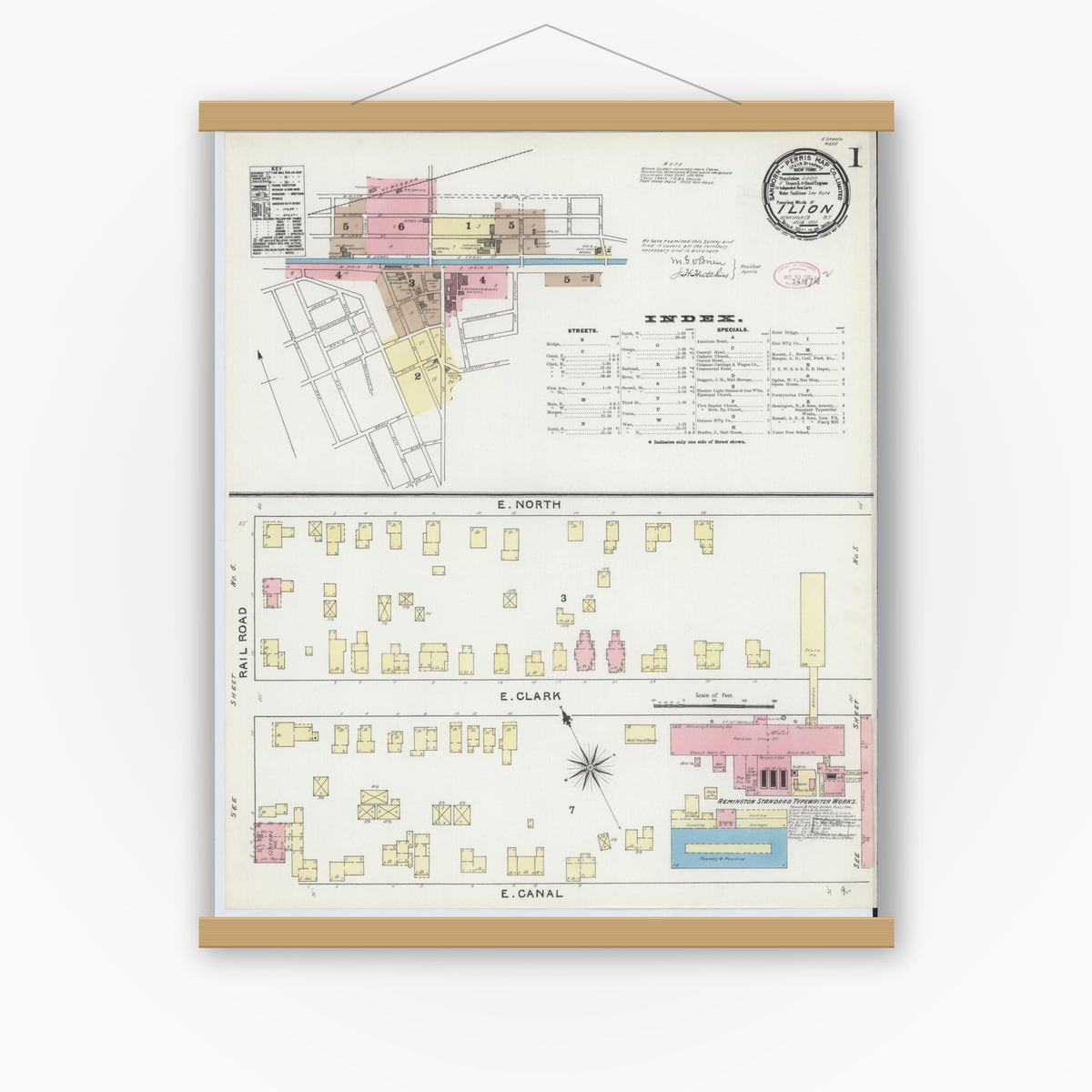 Old map wall art mockup — magnetic wood frame on white wall — Sanborn Fire Insurance Map from Ilion, Herkimer County, New York (1891) - Complete Map Set