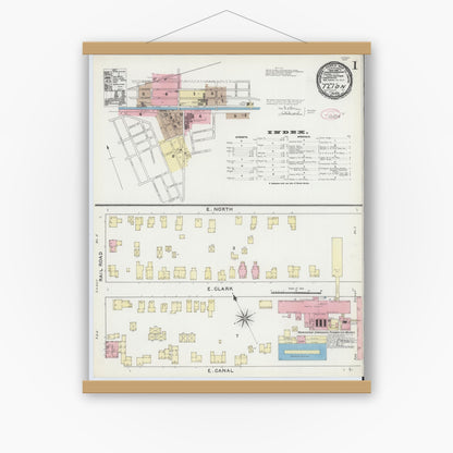 Old map wall art mockup — magnetic wood frame on white wall — Sanborn Fire Insurance Map from Ilion, Herkimer County, New York (1891) - Complete Map Set