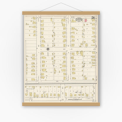 Old map wall art mockup — magnetic wood frame on white wall — Sanborn Fire Insurance Map from Bedford, Lawrence County, Indiana (1922), Sheet #0026