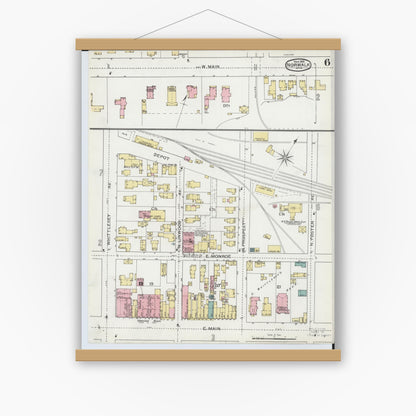 Old map wall art mockup — magnetic wood frame on white wall — Sanborn Fire Insurance Map from Norwalk, Huron County, Ohio (1893), Sheet #0006