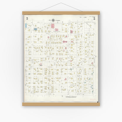 Old map wall art mockup — magnetic wood frame on white wall — Sanborn Fire Insurance Map from West Plains, Howell County, Missouri (1948), Sheet #0005