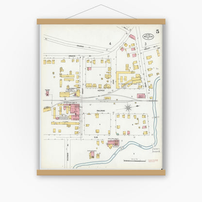 Old map wall art mockup — magnetic wood frame on white wall — Sanborn Fire Insurance Map from Walden, Orange County, New York (1900), Sheet #0005