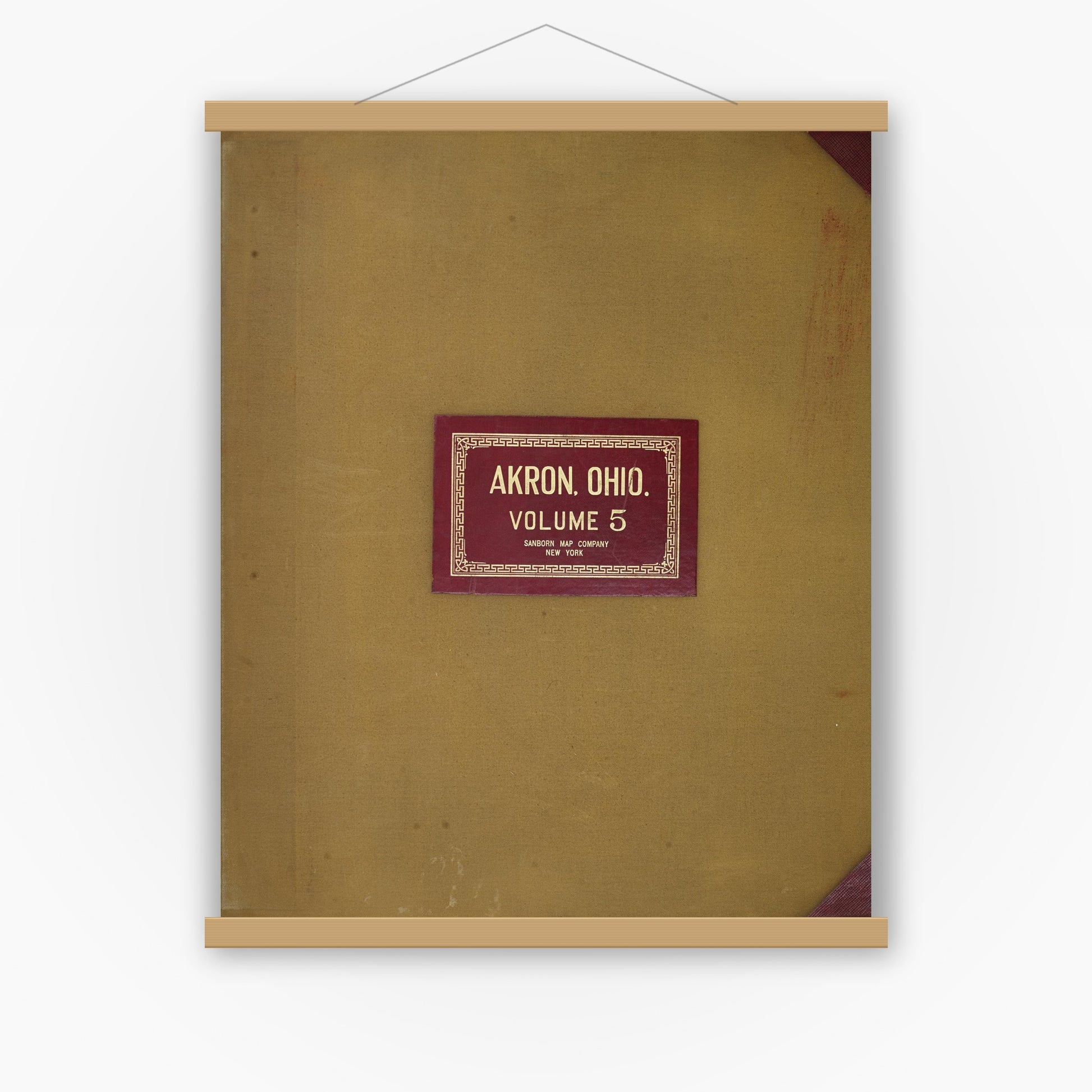 Old map wall art mockup — magnetic wood frame on white wall — Sanborn Fire Insurance Map from Akron, Summit County, Ohio (1951), Sheet #0001