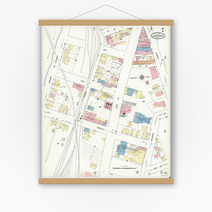 Old map wall art mockup — magnetic wood frame on white wall — Sanborn Fire Insurance Map from Logansport, Cass County, Indiana (1911), Sheet #0007