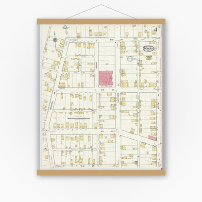 Old map wall art mockup — magnetic wood frame on white wall — Sanborn Fire Insurance Map from Donora, Washington County, Pennsylvania (1921), Sheet #0004