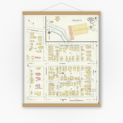 Old map wall art mockup — magnetic wood frame on white wall — Sanborn Fire Insurance Map from Rome, Oneida County, New York (1909), Sheet #0009