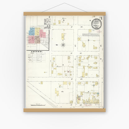 Old map wall art mockup — magnetic wood frame on white wall — Sanborn Fire Insurance Map from Dixon, Solano County, California (1891) - Complete Map Set