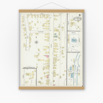 Old map wall art mockup — magnetic wood frame on white wall — Sanborn Fire Insurance Map from Chittenango, Madison County, New York (1895), Sheet #0003