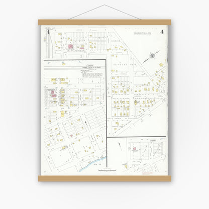 Old map wall art mockup — magnetic wood frame on white wall — Sanborn Fire Insurance Map from Fosston, Polk County, Minnesota (1936), Sheet #0004