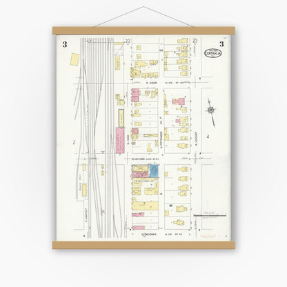 Old map wall art mockup — magnetic wood frame on white wall — Sanborn Fire Insurance Map from Centralia, Marion, Clinton, Jefferson, and Washington Counties, Illinois (1924), Sheet #0003