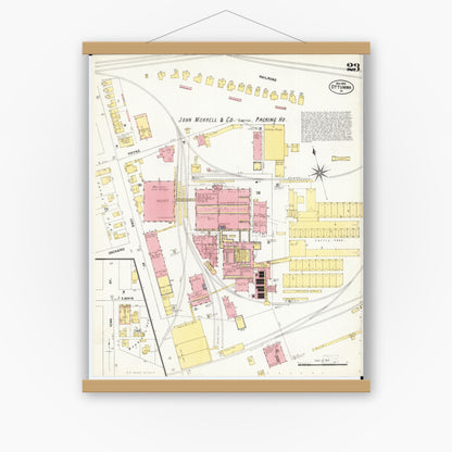 Old map wall art mockup — magnetic wood frame on white wall — Sanborn Fire Insurance Map from Ottumwa, Wapello County, Iowa (1902), Sheet #0023