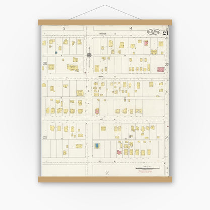 Old map wall art mockup — magnetic wood frame on white wall — Sanborn Fire Insurance Map from El Centro, Imperial County, California (1922), Sheet #0021