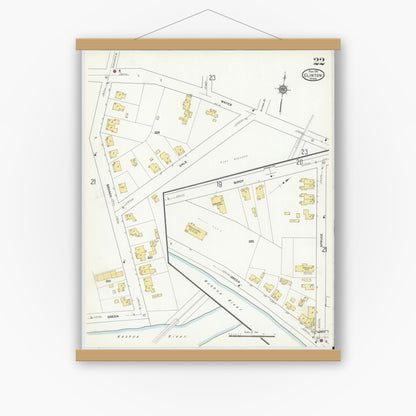 Old map wall art mockup — magnetic wood frame on white wall — Sanborn Fire Insurance Map from Clinton, Worcester County, Massachusetts (1911), Sheet #0022