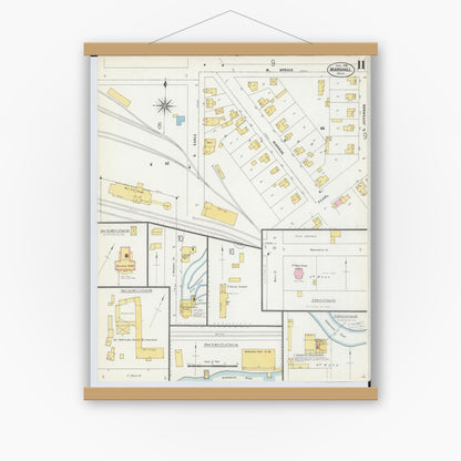 Old map wall art mockup — magnetic wood frame on white wall — Sanborn Fire Insurance Map from Marshall, Calhoun County, Michigan (1906), Sheet #0011