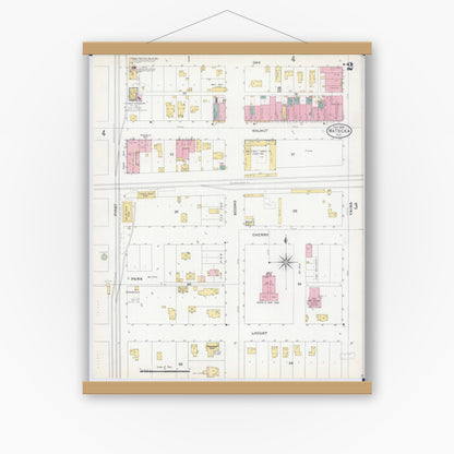 Old map wall art mockup — magnetic wood frame on white wall — Sanborn Fire Insurance Map from Watseka, Iroquois County, Illinois (1905), Sheet #0002