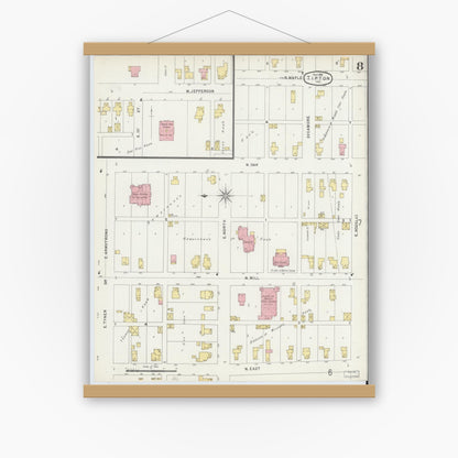 Old map wall art mockup — magnetic wood frame on white wall — Sanborn Fire Insurance Map from Tipton, Tipton County, Indiana (1896), Sheet #0008