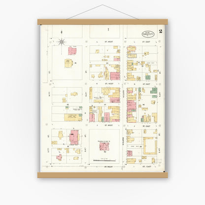 Old map wall art mockup — magnetic wood frame on white wall — Sanborn Fire Insurance Map from Forest City, Winnebago County, Iowa (1901), Sheet #0002