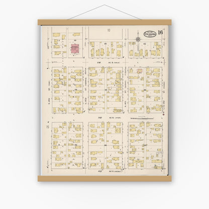 Old map wall art mockup — magnetic wood frame on white wall — Sanborn Fire Insurance Map from Escanaba, Delta County, Michigan (1921), Sheet #0016