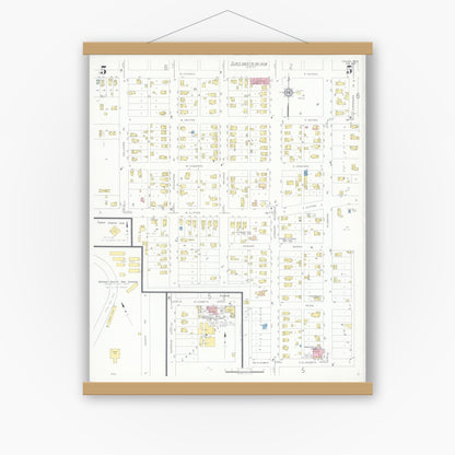 Old map wall art mockup — magnetic wood frame on white wall — Sanborn Fire Insurance Map from Tomah, Monroe County, Wisconsin (1937), Sheet #0005