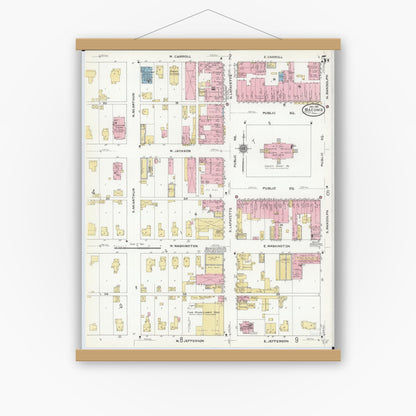 Old map wall art mockup — magnetic wood frame on white wall — Sanborn Fire Insurance Map from Macomb, Mcdonough County, Illinois (1910), Sheet #0005