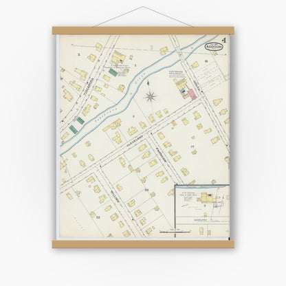 Old map wall art mockup — magnetic wood frame on white wall — Sanborn Fire Insurance Map from Addison, Steuben County, New York (1893), Sheet #0004