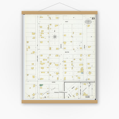 Old map wall art mockup — magnetic wood frame on white wall — Sanborn Fire Insurance Map from Alpena, Alpena County, Michigan (1901), Sheet #0010