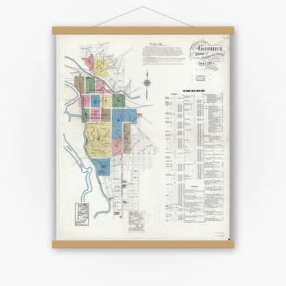 Old map wall art mockup — magnetic wood frame on white wall — Sanborn Fire Insurance Map from Goshen, Elkhart County, Indiana (1917) - Complete Map Set