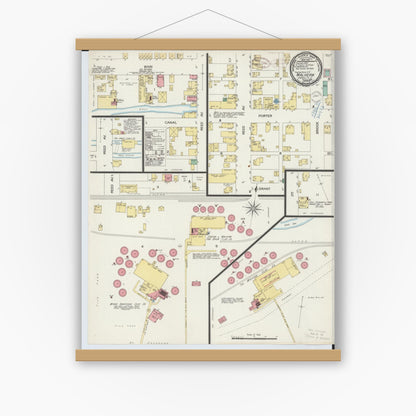 Old map wall art mockup — magnetic wood frame on white wall — Sanborn Fire Insurance Map from Malvern, Carroll County, Ohio (1899), Sheet #0001