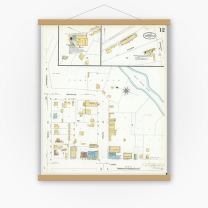 Old map wall art mockup — magnetic wood frame on white wall — Sanborn Fire Insurance Map from San Angelo, Tom Green County, Texas (1908), Sheet #0012