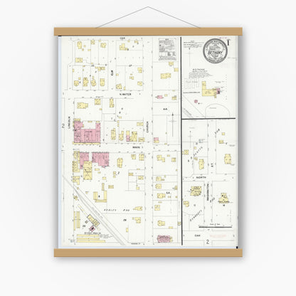 Old map wall art mockup — magnetic wood frame on white wall — Sanborn Fire Insurance Map from Bethany, Moultrie County, Illinois (1910) - Complete Map Set