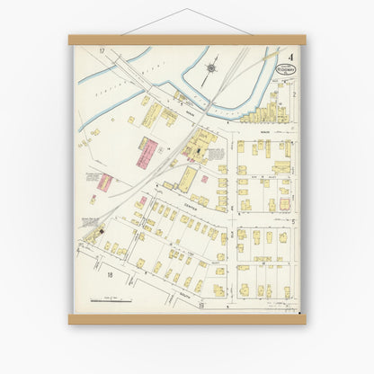 Old map wall art mockup — magnetic wood frame on white wall — Sanborn Fire Insurance Map from Ridgway, Elk County, Pennsylvania (1915), Sheet #0004