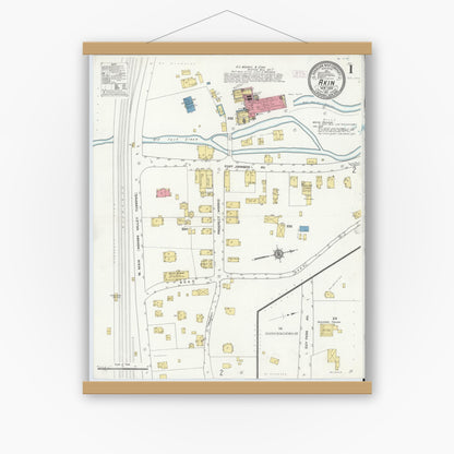 Old map wall art mockup — magnetic wood frame on white wall — Sanborn Fire Insurance Map from Akin, Montgomery County, New York (1911), Sheet #0001