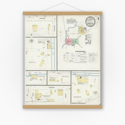 Old map wall art mockup — magnetic wood frame on white wall — Sanborn Fire Insurance Map from Forestville, Chautauqua County, New York (1898), Sheet #0001