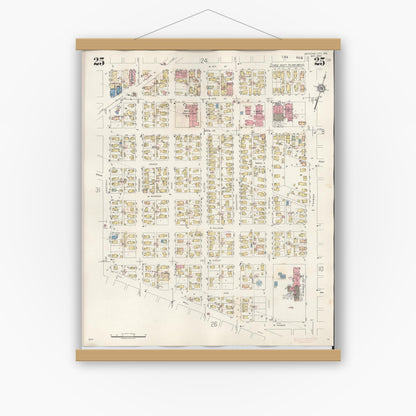 Old map wall art mockup — magnetic wood frame on white wall — Sanborn Fire Insurance Map from Michigan City, La Porte County, Indiana (1948), Sheet #0025