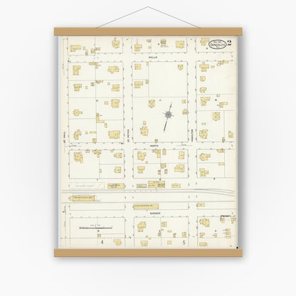 Old map wall art mockup — magnetic wood frame on white wall — Sanborn Fire Insurance Map from Gonzales, Gonzales County, Texas (1912), Sheet #0002